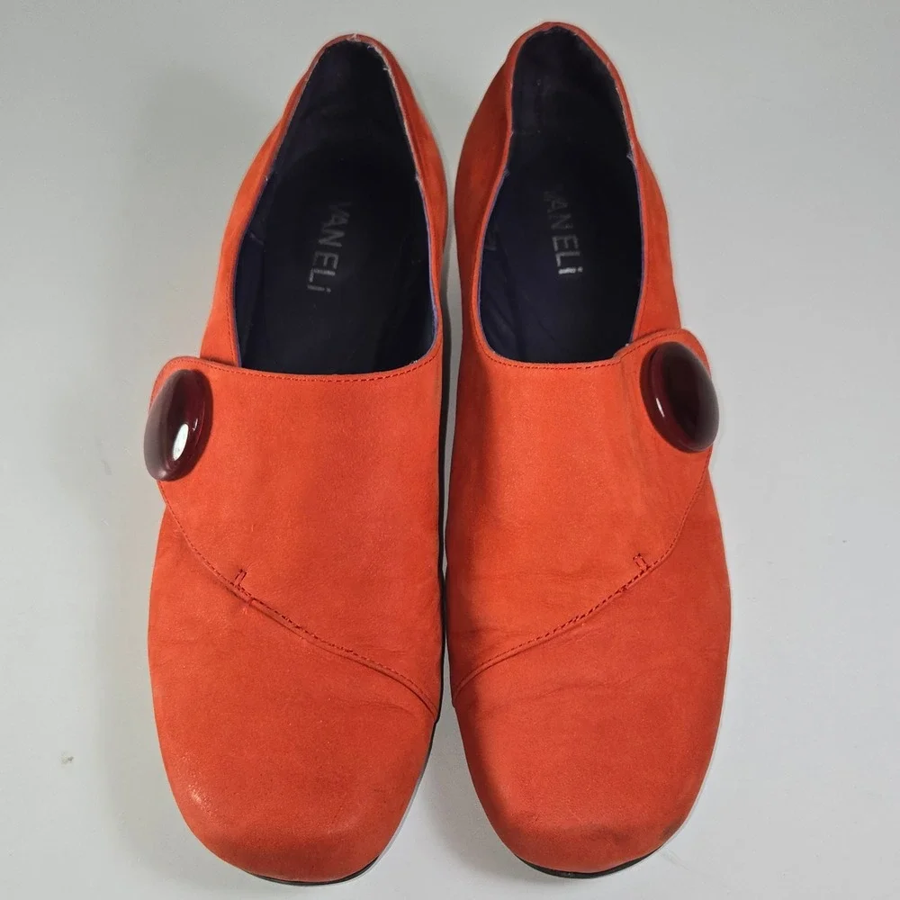 Unique Vaneli Orange Suede Wedge Shoes with Button‎ Accent Size 9N